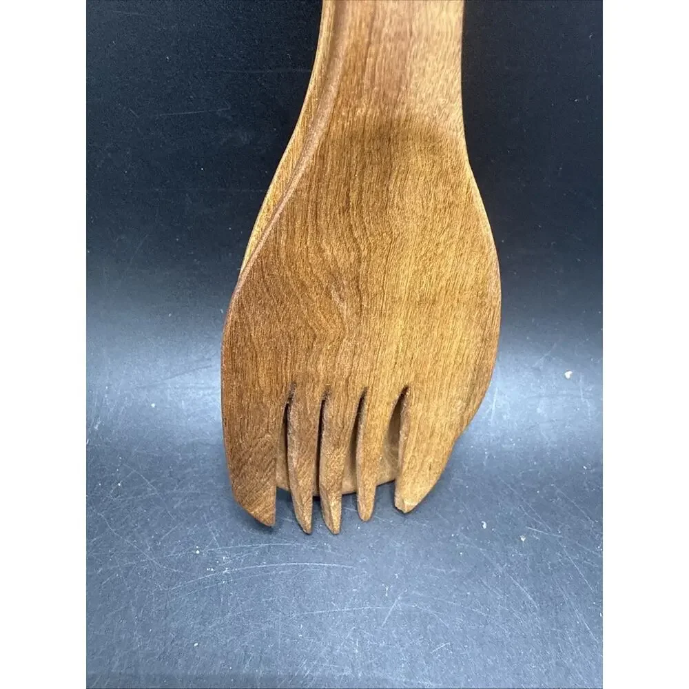 African-handmade-handcarved-animal-gazelle-salad server set-wood-fork and spoon